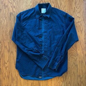 Billy Reid Navy Blue Button-Down Shirt Dot Pattern Sz s